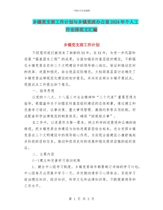 乡镇党支部工作计划与乡镇党政办公室2024年个人工作安排范文汇编