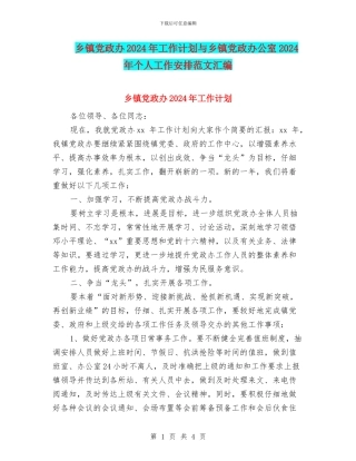 乡镇党政办2024年工作计划与乡镇党政办公室2024年个人工作安排范文汇编