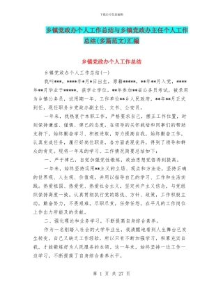 乡镇党政办个人工作总结与乡镇党政办主任个人工作总结汇编