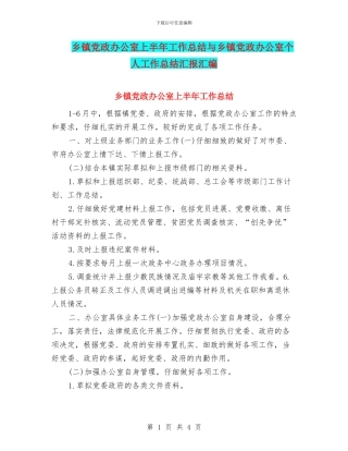 乡镇党政办公室上半年工作总结与乡镇党政办公室个人工作总结汇报汇编