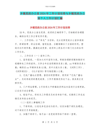 乡镇党政办公室2024年工作计划安排与乡镇党政办公室个人工作计划汇编