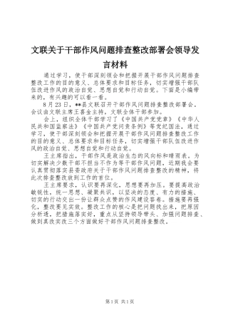 文联关于干部作风问题排查整改部署会领导发言材料