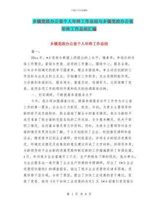 乡镇党政办公室个人年终工作总结与乡镇党政办公室年终工作总结汇编