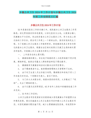 乡镇公共卫生2024年工作计划与乡镇公共卫生2024年度工作安排范文汇编