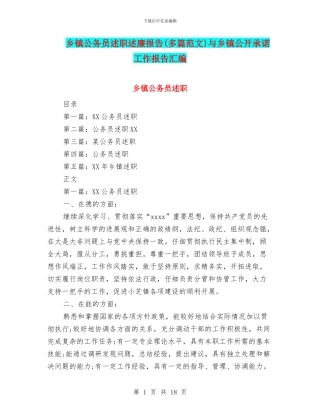 乡镇公务员述职述廉报告与乡镇公开承诺工作报告汇编