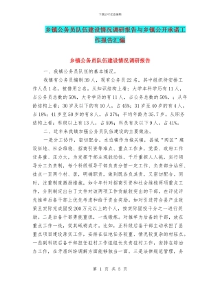 乡镇公务员队伍建设情况调研报告与乡镇公开承诺工作报告汇编
