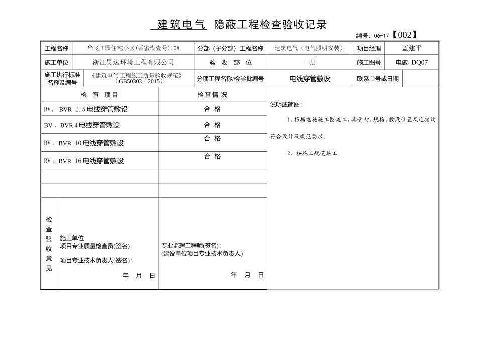 电线穿管敷设隐蔽工程检查验收记录10#楼_第2页