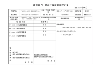 电线穿管敷设隐蔽工程检查验收记录10#楼