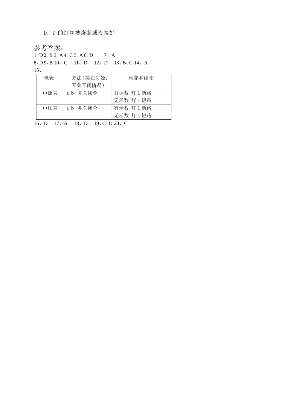 电路故障分析练习题(含答案)_第3页