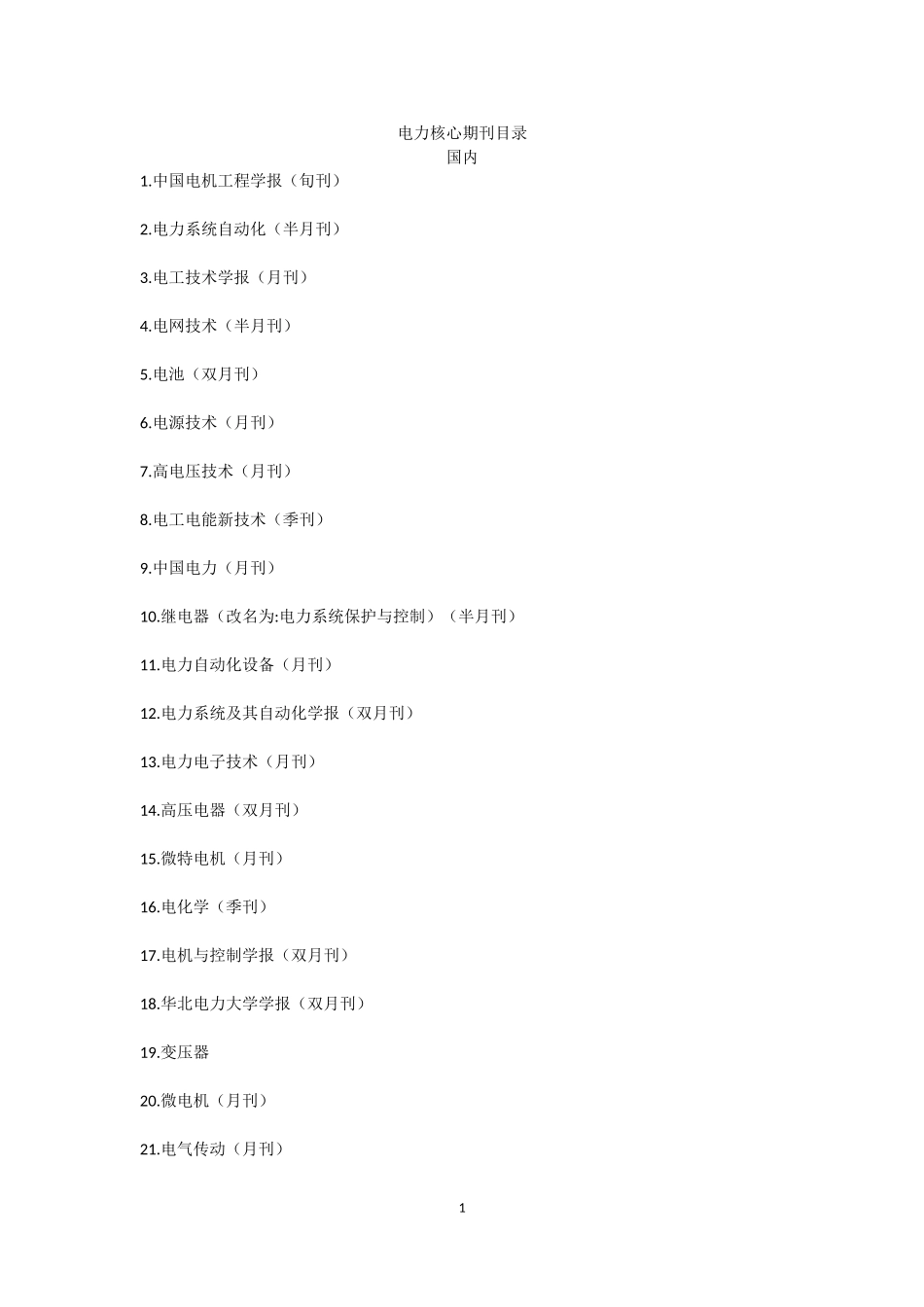 电力核心期刊目录_第1页