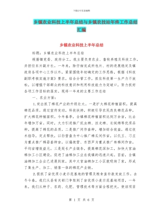 乡镇农业科技上半年总结与乡镇农技站年终工作总结汇编