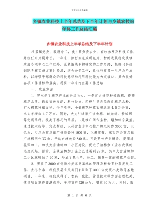乡镇农业科技上半年总结及下半年计划与乡镇农技站年终工作总结汇编