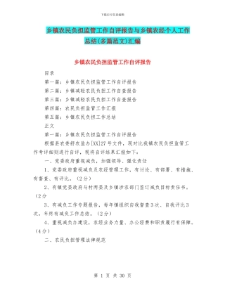 乡镇农民负担监管工作自评报告与乡镇农经个人工作总结汇编