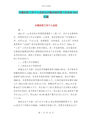 乡镇农牧工作个人总结与乡镇出纳年度工作总结2024汇编