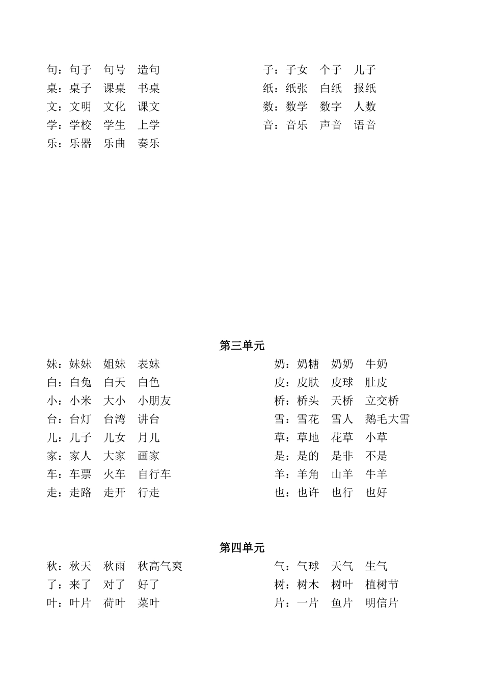 部编一年级语文上册词语汇总_第2页