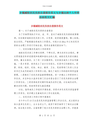 乡镇减轻农民负担自查报告范文与乡镇出纳个人年终总结范文汇编