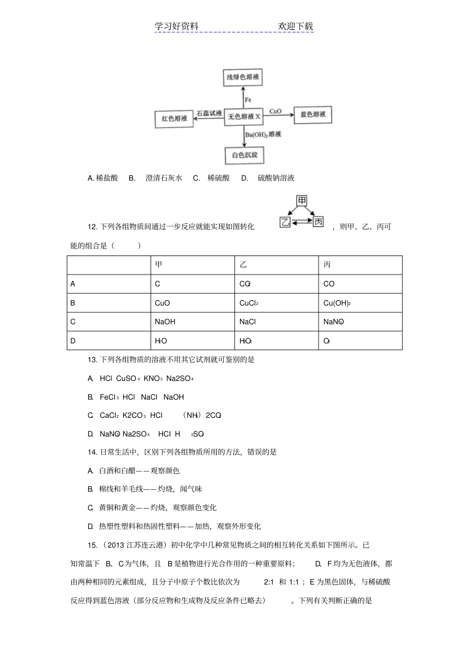 中考化学专题训练物质的鉴别鉴定与推断_第3页