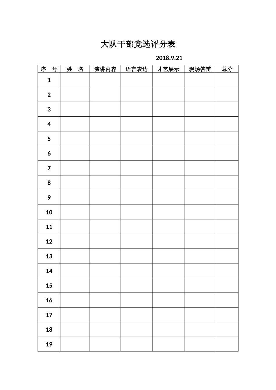 大队干部竞选评分表_第1页