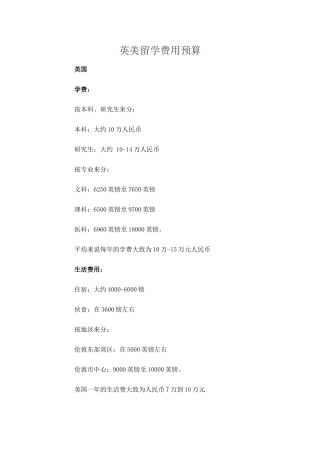 出国留学费用预算表