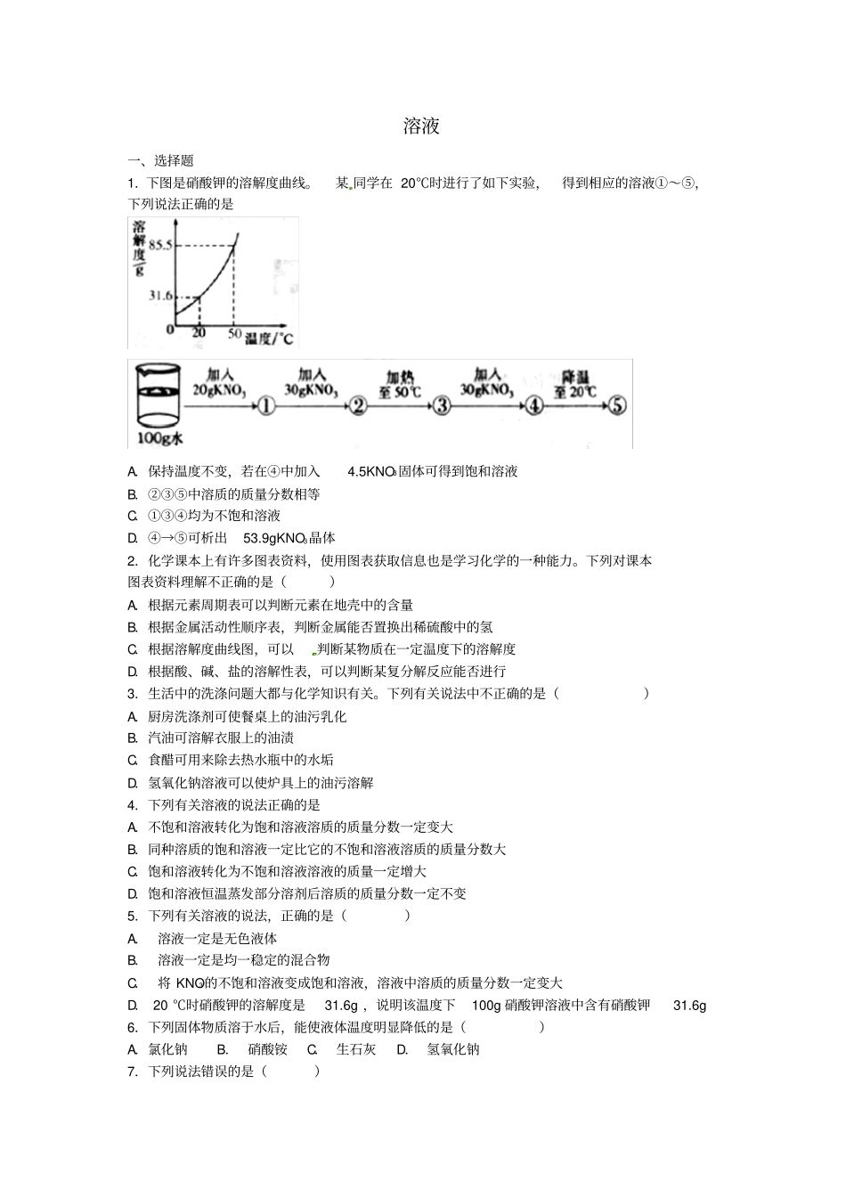 中考化学二轮专项复习溶液_第1页