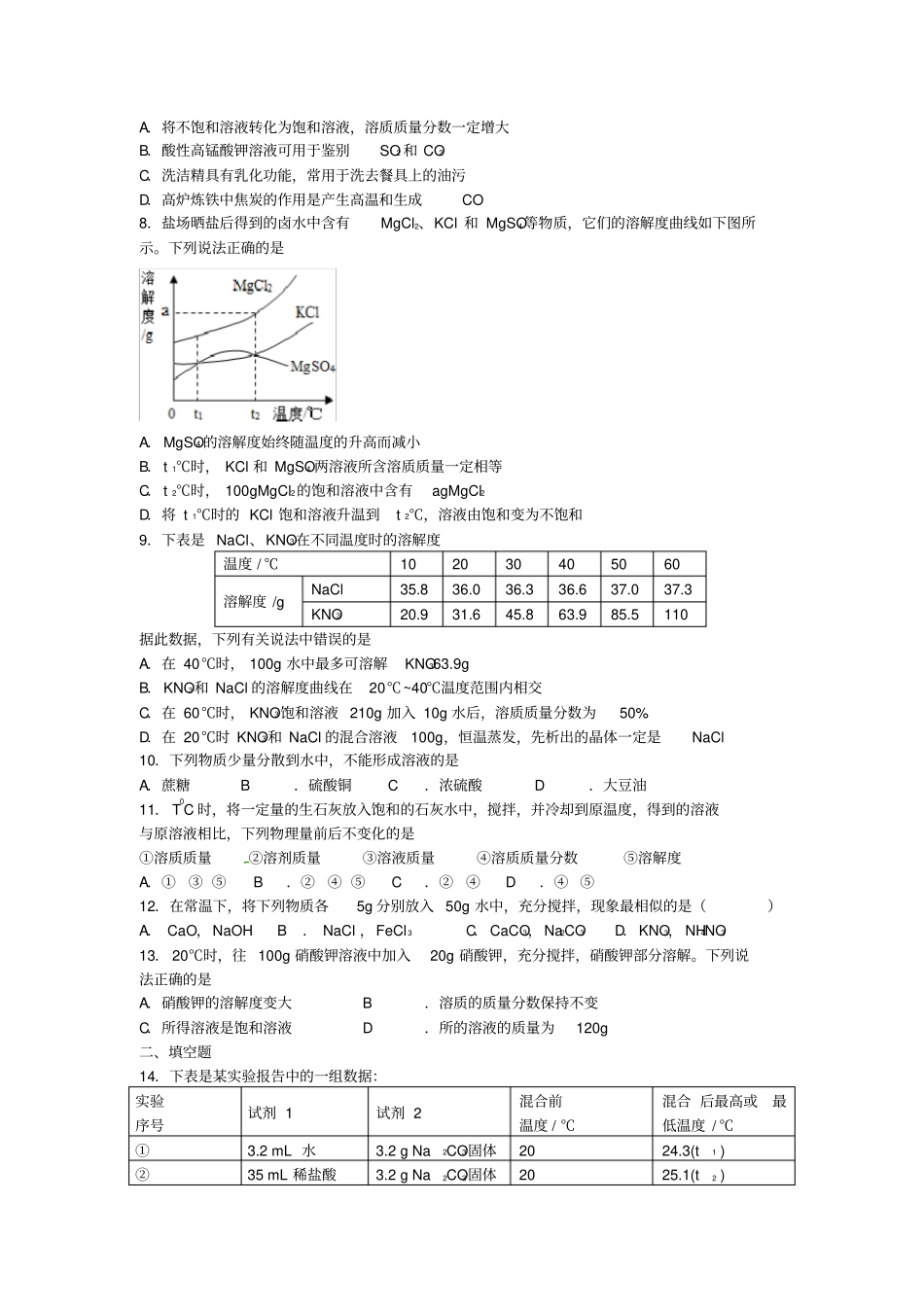 中考化学二轮专项复习溶液_第2页