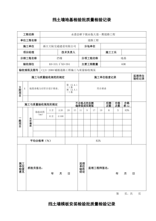 挡土墙检验批大全