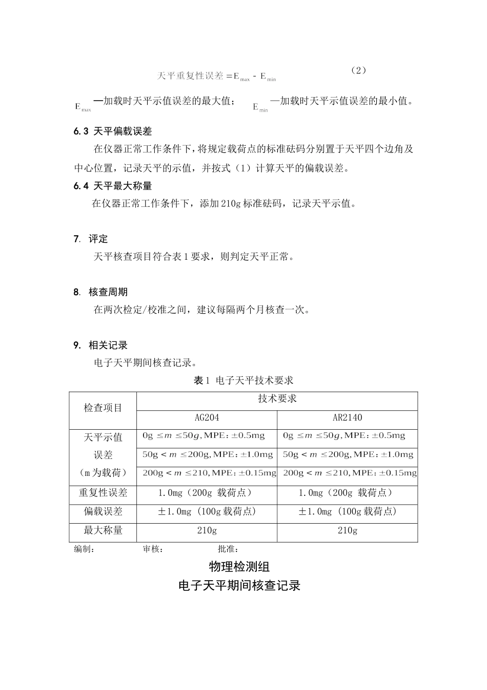 电子天平期间核查规程及记录_第2页