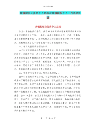 乡镇初任公务员个人总结与乡镇副职个人工作总结汇编