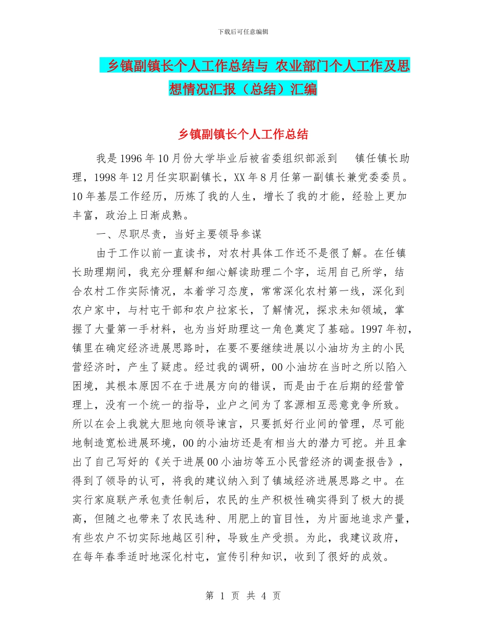 乡镇副镇长个人工作总结与_第1页