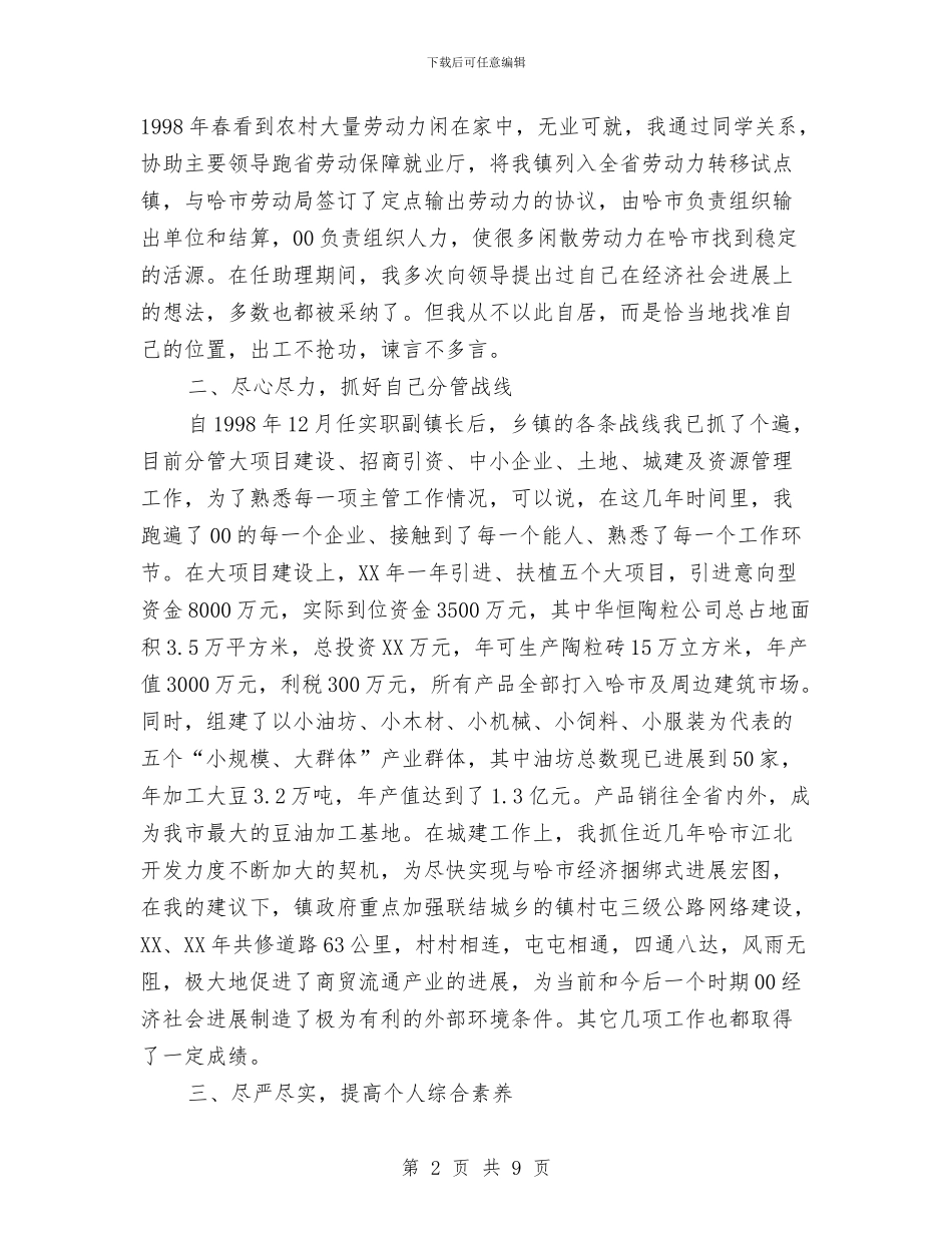 乡镇副镇长个人工作总结与乡镇办事处文明村创建工作总结汇编_第2页