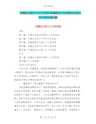 乡镇办公室个人工作总结与乡镇办公室主任工作总结汇编