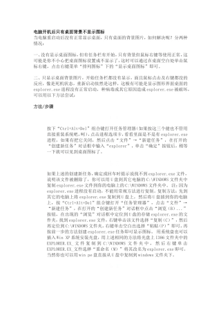 电脑开机后只有桌面背景不显示图标