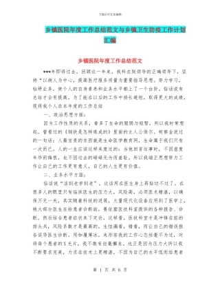 乡镇医院年度工作总结范文与乡镇卫生防疫工作计划汇编