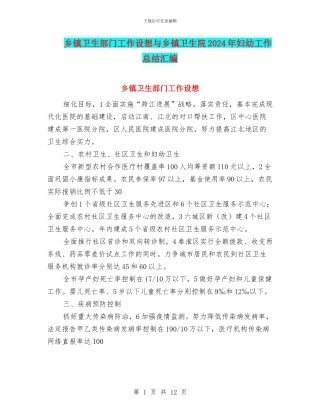 乡镇卫生部门工作设想与乡镇卫生院2024年妇幼工作总结汇编