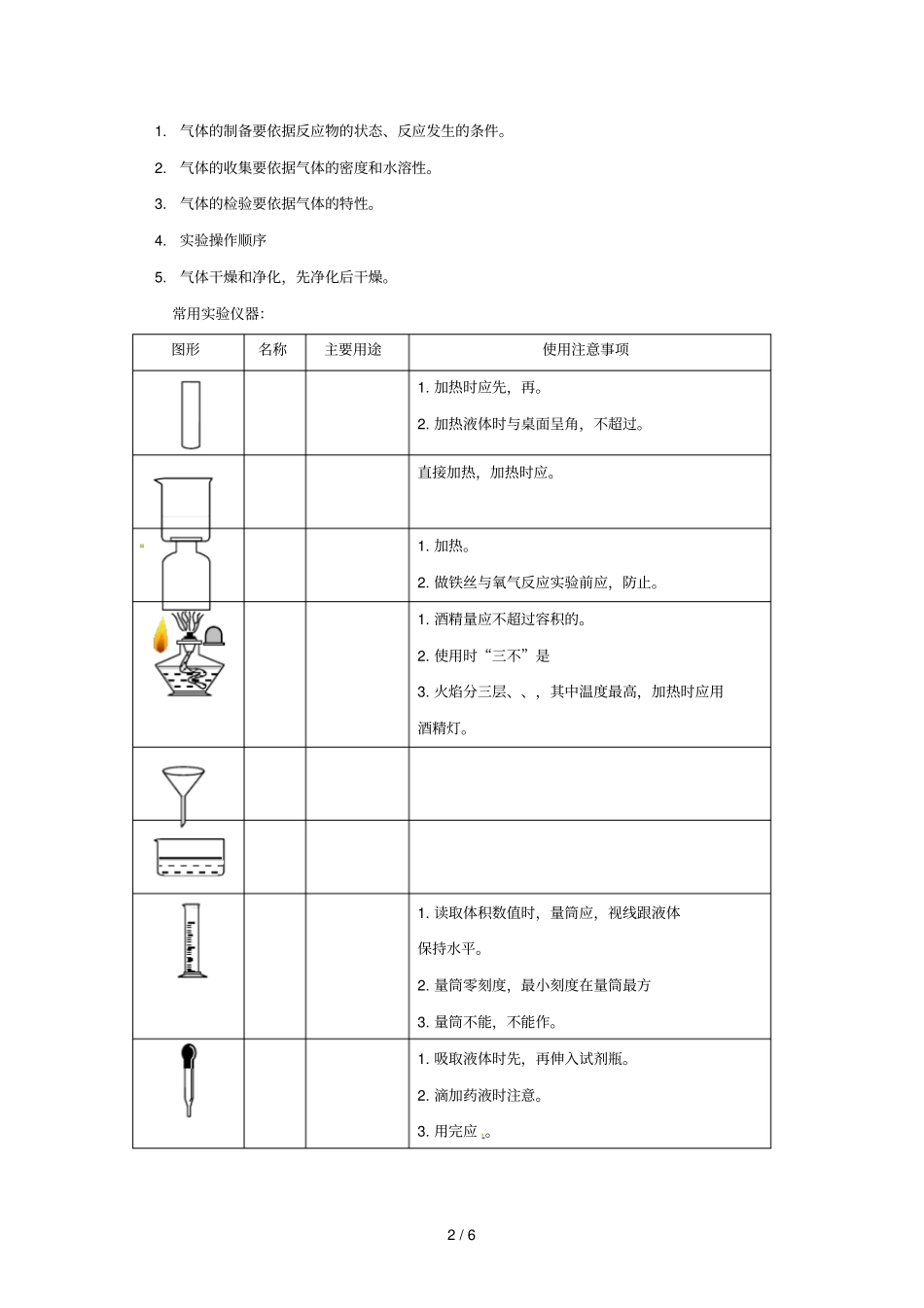 中考化学复习试验专题突破——化学试验基本操作常见气体的制备收集检验_第2页