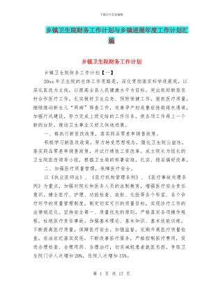 乡镇卫生院财务工作计划与乡镇发展年度工作计划汇编