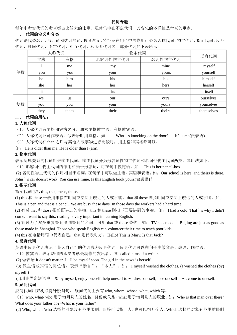 代词专题(练习题含答案)_第1页