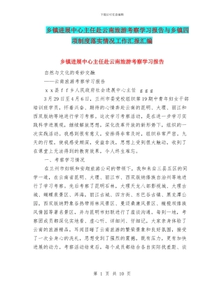 乡镇发展中心主任赴云南旅游考察学习报告与乡镇四项制度落实情况工作汇报汇编