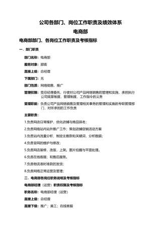 电商公司各部门各岗位职责及岗位考核