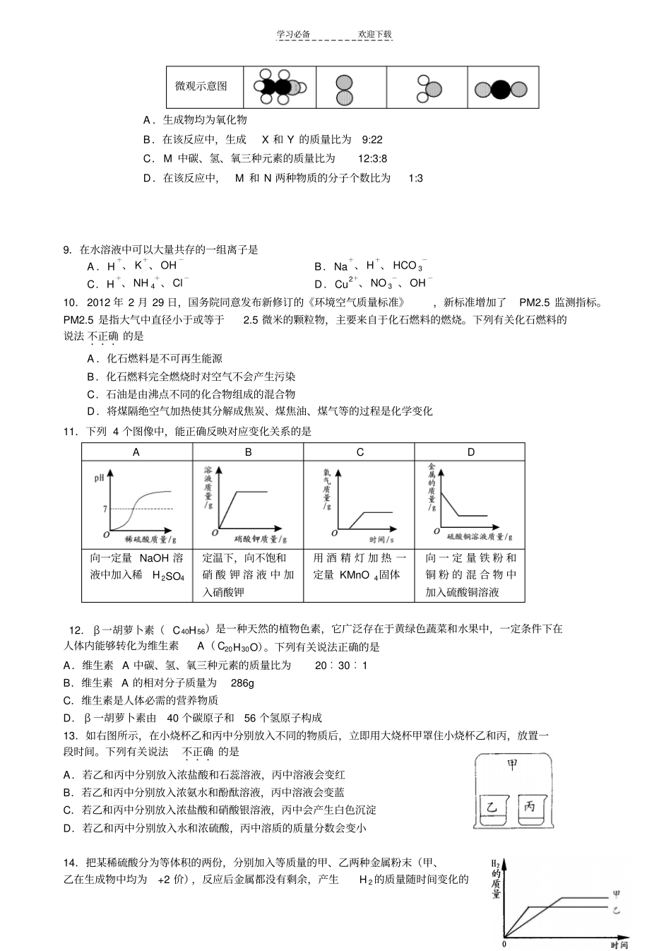中考化学模拟试卷_第2页