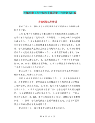 乡镇后勤工作计划与乡镇团委工作计划书汇编