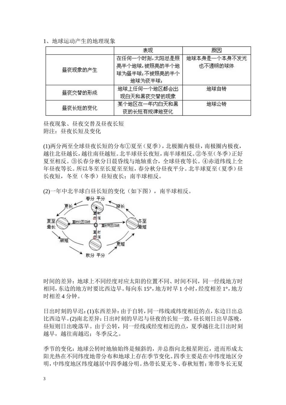 地球自转与公转的对比分析表_第3页