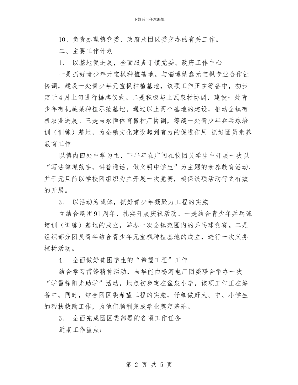 乡镇团委2024年主要工作职责和计划与乡镇团委工作计划汇编_第2页