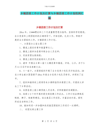 乡镇团委工作计划及打算与乡镇团委工作计划范例汇编