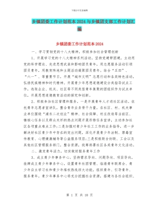 乡镇团委工作计划范本2024与乡镇团支部工作计划汇编