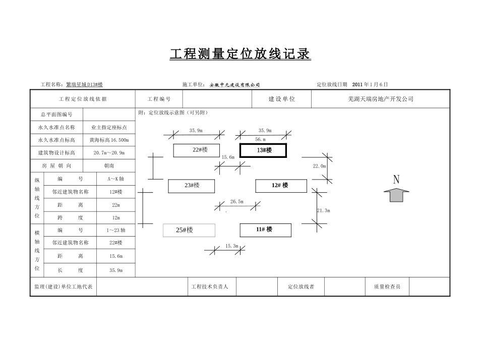 测量 工程定位放线记录表_第1页