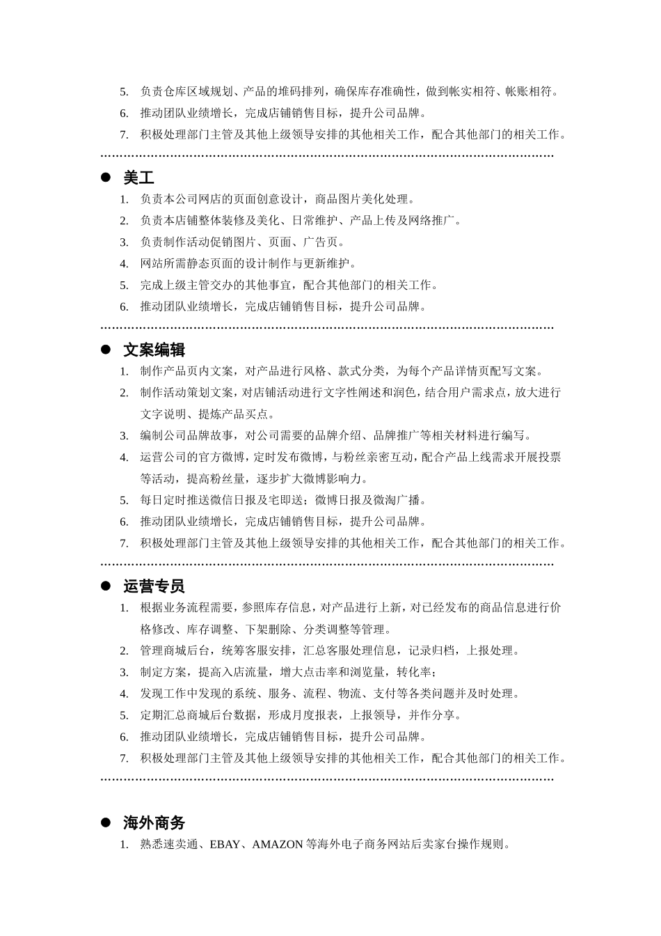 电商运营部门岗位职责说明书_第2页