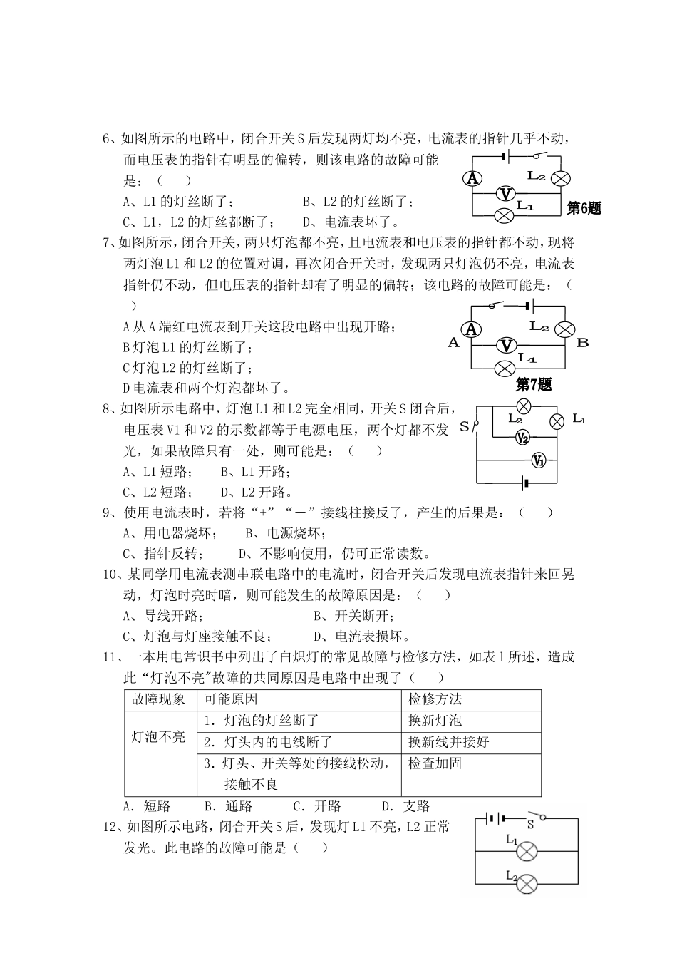 初中物理电学电路故障分析_第3页