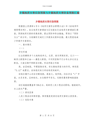 乡镇地质灾害应急预案与乡镇地质灾害防御预案汇编