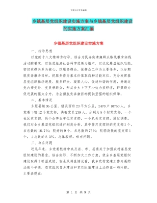 乡镇基层党组织建设实施方案与乡镇基层党组织建设的实施方案汇编